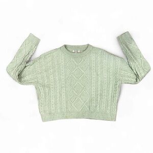 MAJOR Label Group Sage Green Cable Knit Cropped Sweater Size Large